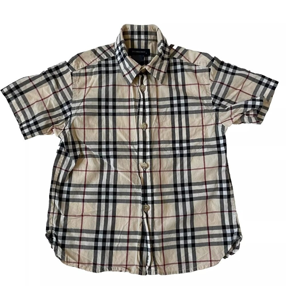 Burberry Kids 5 Boy Short Sleeve Checkered Shirt Button Nova Check Pocket Child